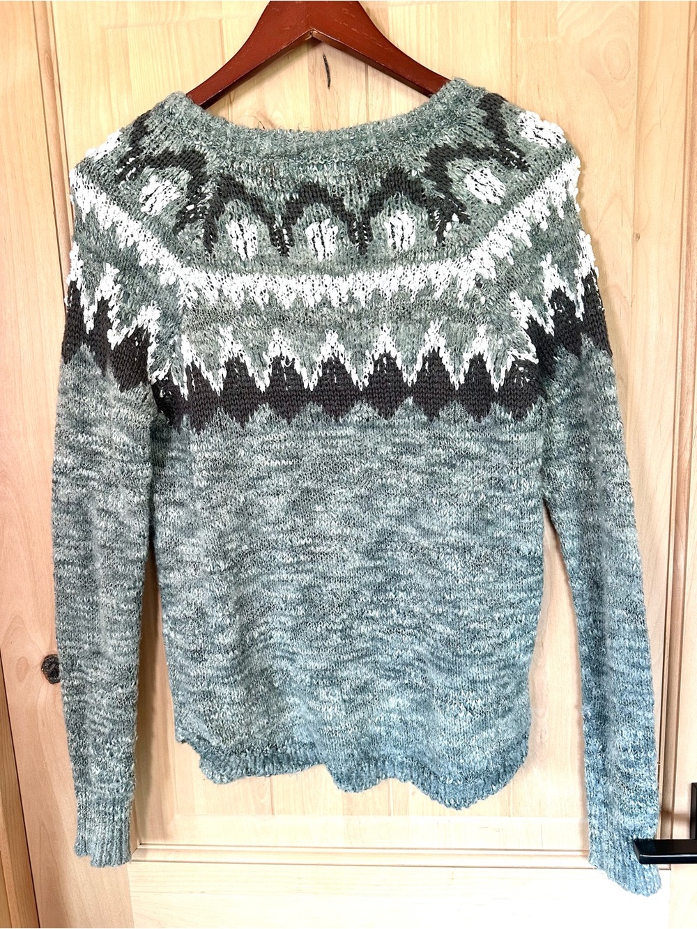 Maurices Shimmery Fair Isle Crewneck Sweater Gray White